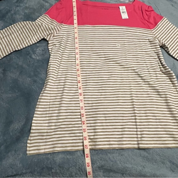 LOFT Women’s XL Pink Beige White Striped 3/4 Sleeve Tee – NWT Casual Tunic Top - Picture 5 of 7